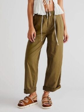 Free People Pants Chino Pants Trousers Wide Leg Olive Green Chino Pants Womens 4